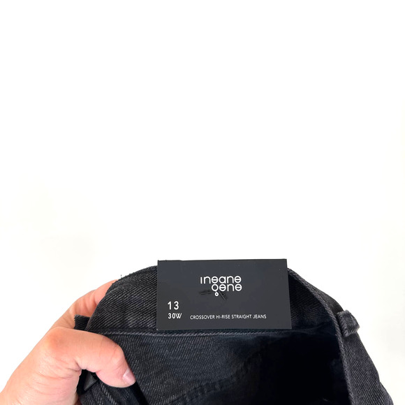 Insane Genes Crossover Criss Cross Straight Leg Black Jeans Women's Size 13/30 - Picture 7 of 9